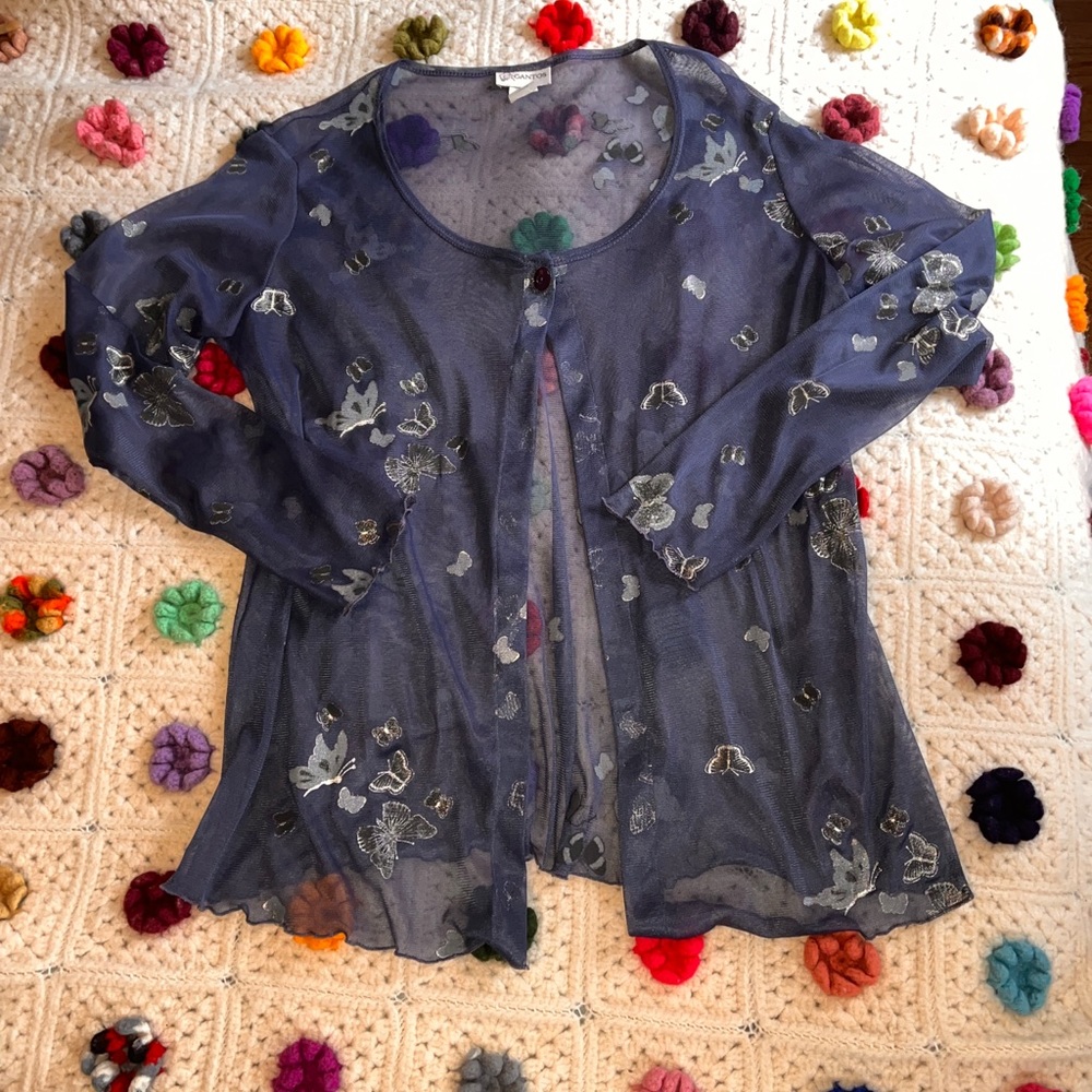Sheer long sleeve butterfly top